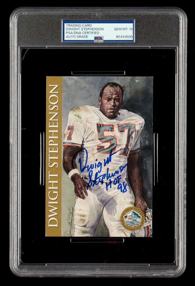 Dwight Stephenson Signed Hall of Fame Signature Series Card Inscribed "HOF '98" (PSA | PSA Auto Grade 10) at PristineAuction.com Dwight Stephenson Signed Hall of Fame Signature Series Card Inscribed "HOF '98" (PSA | PSA Auto Grade 10) at PristineAuction.com