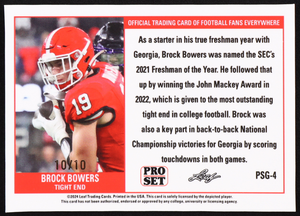 Brock Bowers 2023 Leaf Web Exclusives Pro Set Green #PSG4 RC #10/10 at PristineAuction.com Brock Bowers 2023 Leaf Web Exclusives Pro Set Green #PSG4 RC #10/10 at PristineAuction.com