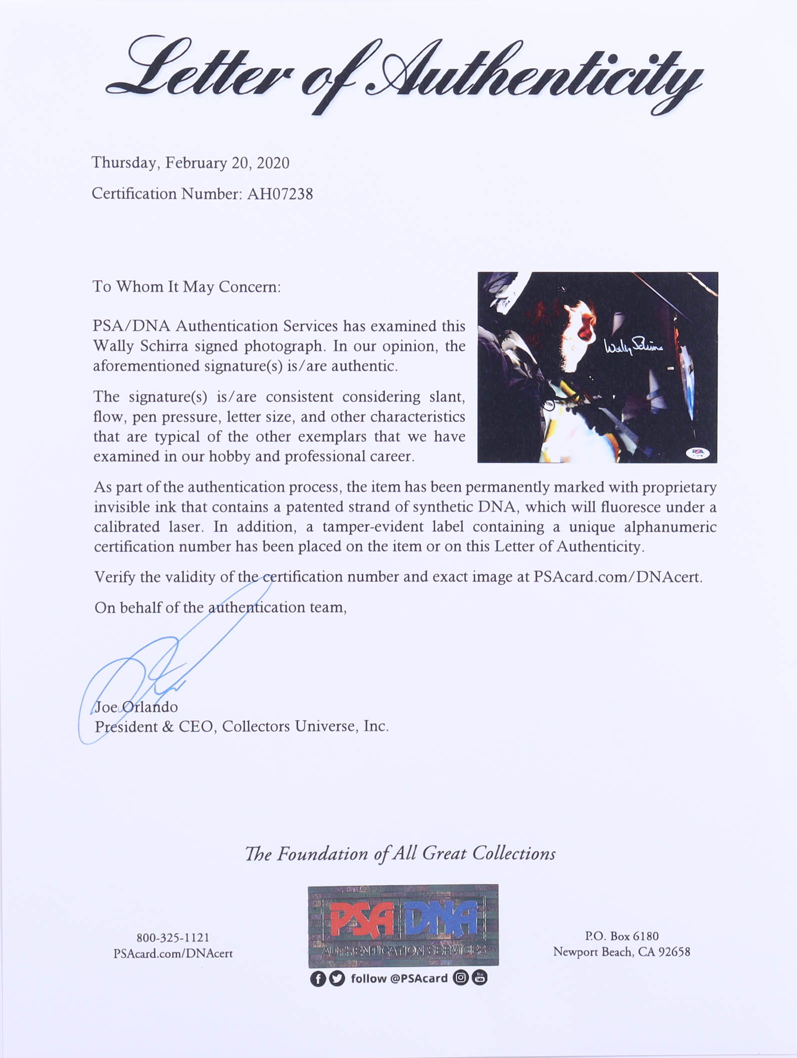 Wally Schirra Signed 8x10 Photo (PSA) at PristineAuction.com Wally Schirra Signed 8x10 Photo (PSA) at PristineAuction.com