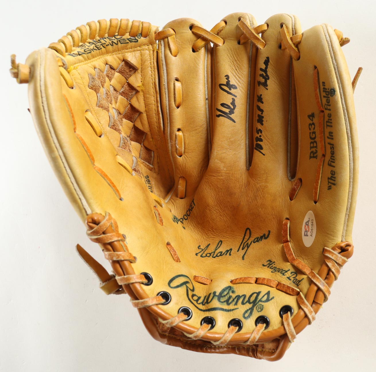 Nolan Ryan Signed Rawlings Glove Inscribed "108.5 M.P.H. Fastball" (PSA) at PristineAuction.com Nolan Ryan Signed Rawlings Glove Inscribed "108.5 M.P.H. Fastball" (PSA) at PristineAuction.com