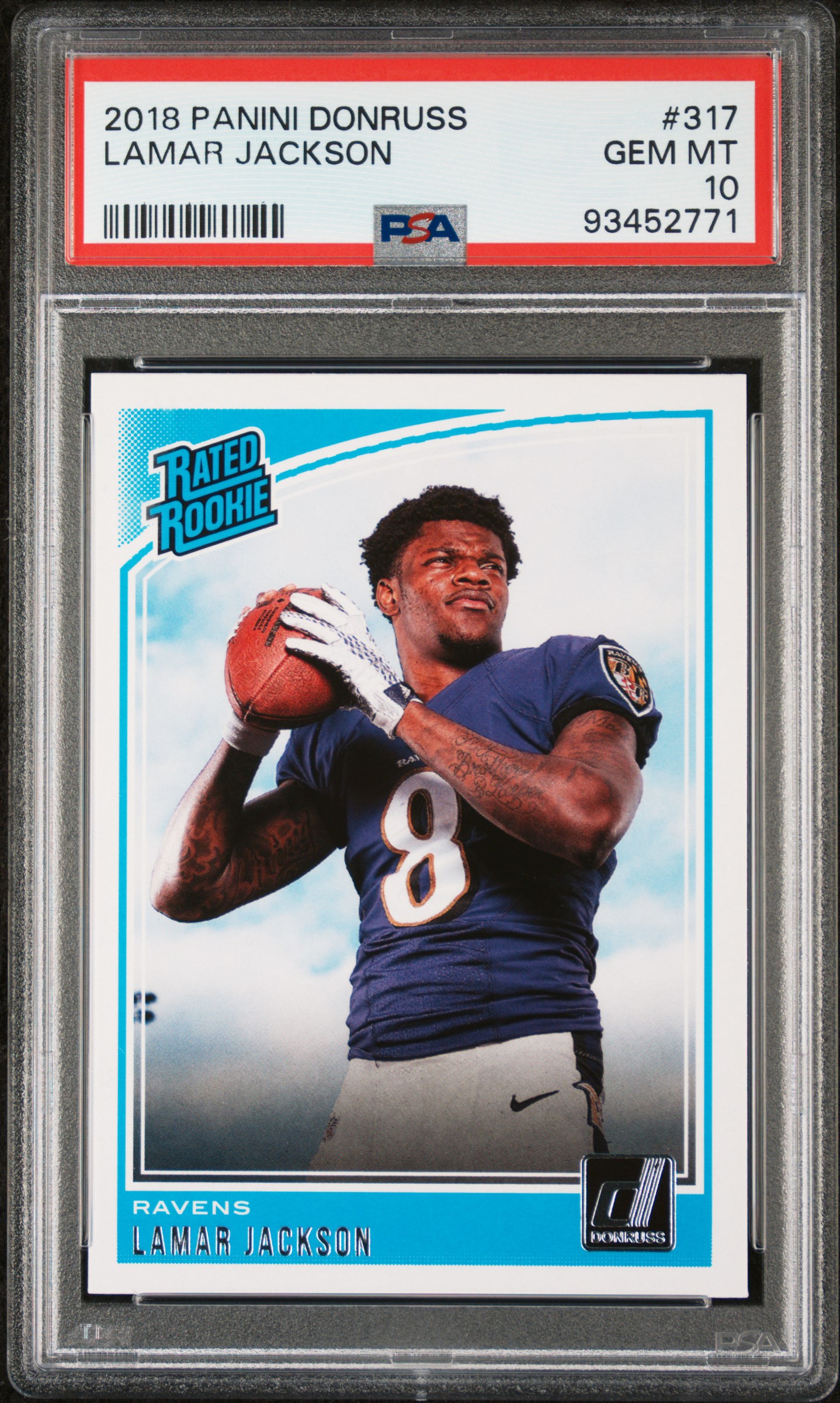Lamar Jackson 2018 Donruss #317 RR RC (PSA 10) at PristineAuction.com Lamar Jackson 2018 Donruss #317 RR RC (PSA 10) at PristineAuction.com