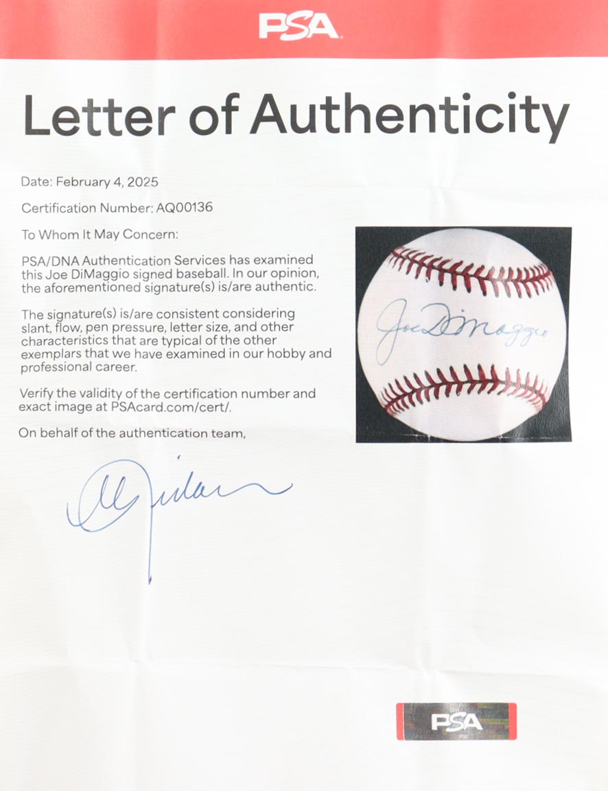 Joe DiMaggio Signed OAL Baseball With Display Case (PSA) at PristineAuction.com Joe DiMaggio Signed OAL Baseball With Display Case (PSA) at PristineAuction.com