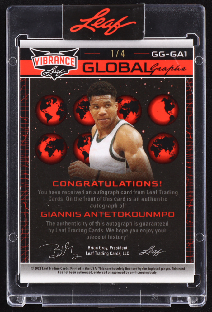 Giannis Antetokounmpo 2023 Leaf Vibrance Global Graphs Prismatic Black #GGGA1 #1/4 at PristineAuction.com Giannis Antetokounmpo 2023 Leaf Vibrance Global Graphs Prismatic Black #GGGA1 #1/4 at PristineAuction.com