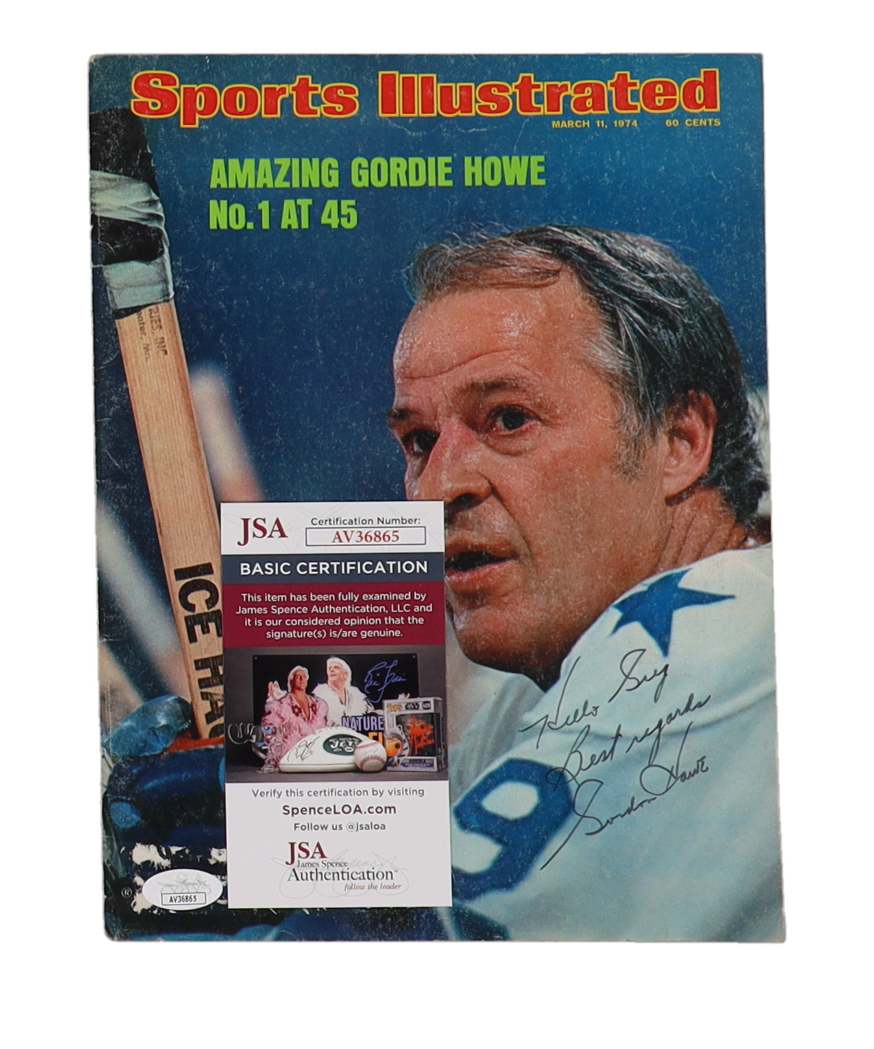 Gordie Howe Signed 1974 Sports Illustrated Magazine Cover Inscribed "Hello" & "Best Regards" (JSA) at PristineAuction.com Gordie Howe Signed 1974 Sports Illustrated Magazine Cover Inscribed "Hello" & "Best Regards" (JSA) at PristineAuction.com