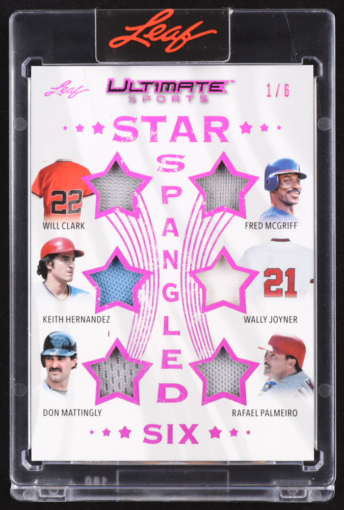 Will Clark / Fred McGriff / Keith Hernandez / Wally Joyner / Don Mattingly / Rafael Palmeiro 2024 Leaf Ultimate Sports Star Spangled Six Pink #SSS4 #1/6 at PristineAuction.com Will Clark / Fred McGriff / Keith Hernandez / Wally Joyner / Don Mattingly / Rafael Palmeiro 2024 Leaf Ultimate Sports Star Spangled Six Pink #SSS4 #1/6 at PristineAuction.com