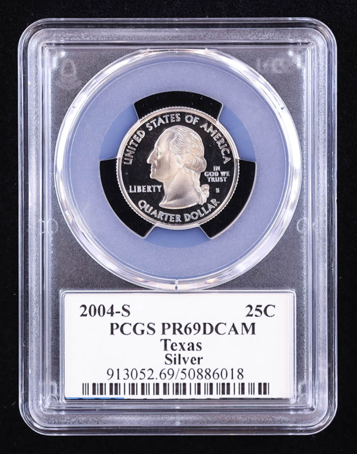 2004-S U.S. State Quarter Series, Texas - 90% Silver Deep Cameo Proof (PCGS PF69DCAM) at PristineAuction.com 2004-S U.S. State Quarter Series, Texas - 90% Silver Deep Cameo Proof (PCGS PF69DCAM) at PristineAuction.com