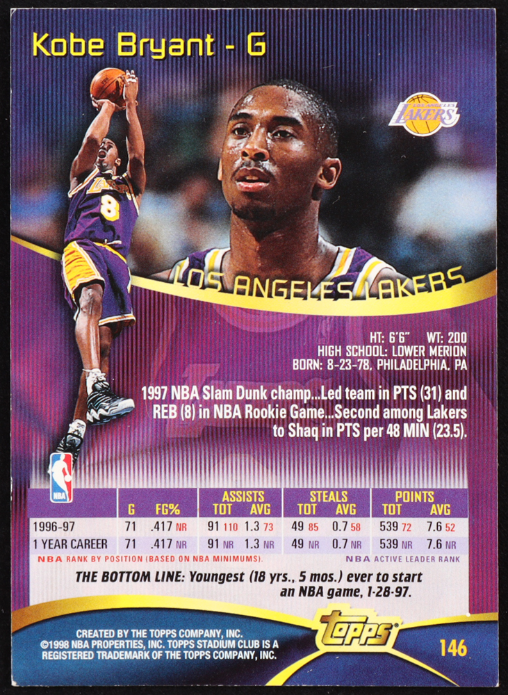 Kobe Bryant 1997-98 Stadium Club #146 at PristineAuction.com Kobe Bryant 1997-98 Stadium Club #146 at PristineAuction.com