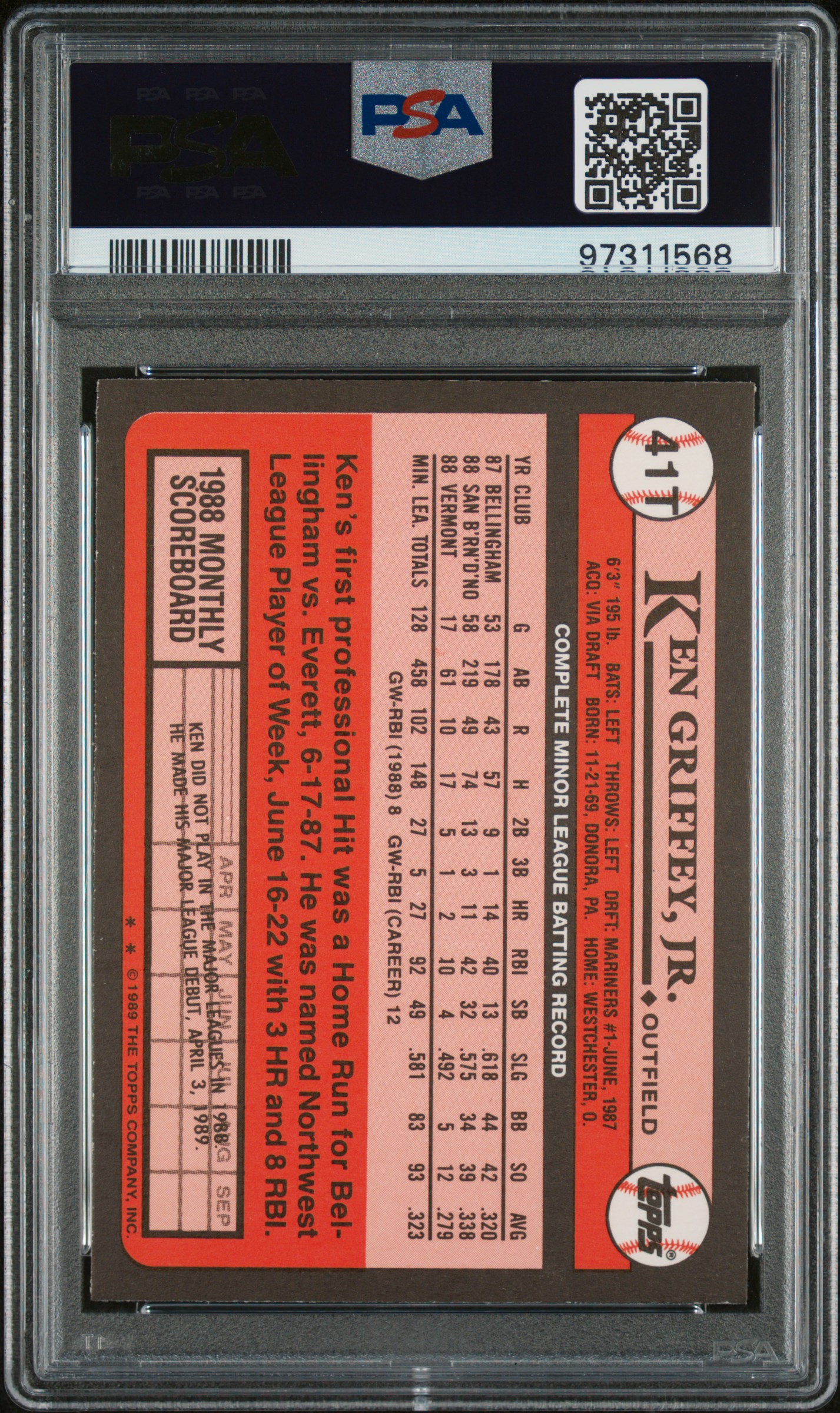 Ken Griffey Jr. 1989 Topps Traded #41T RC (PSA 9) at PristineAuction.com Ken Griffey Jr. 1989 Topps Traded #41T RC (PSA 9) at PristineAuction.com