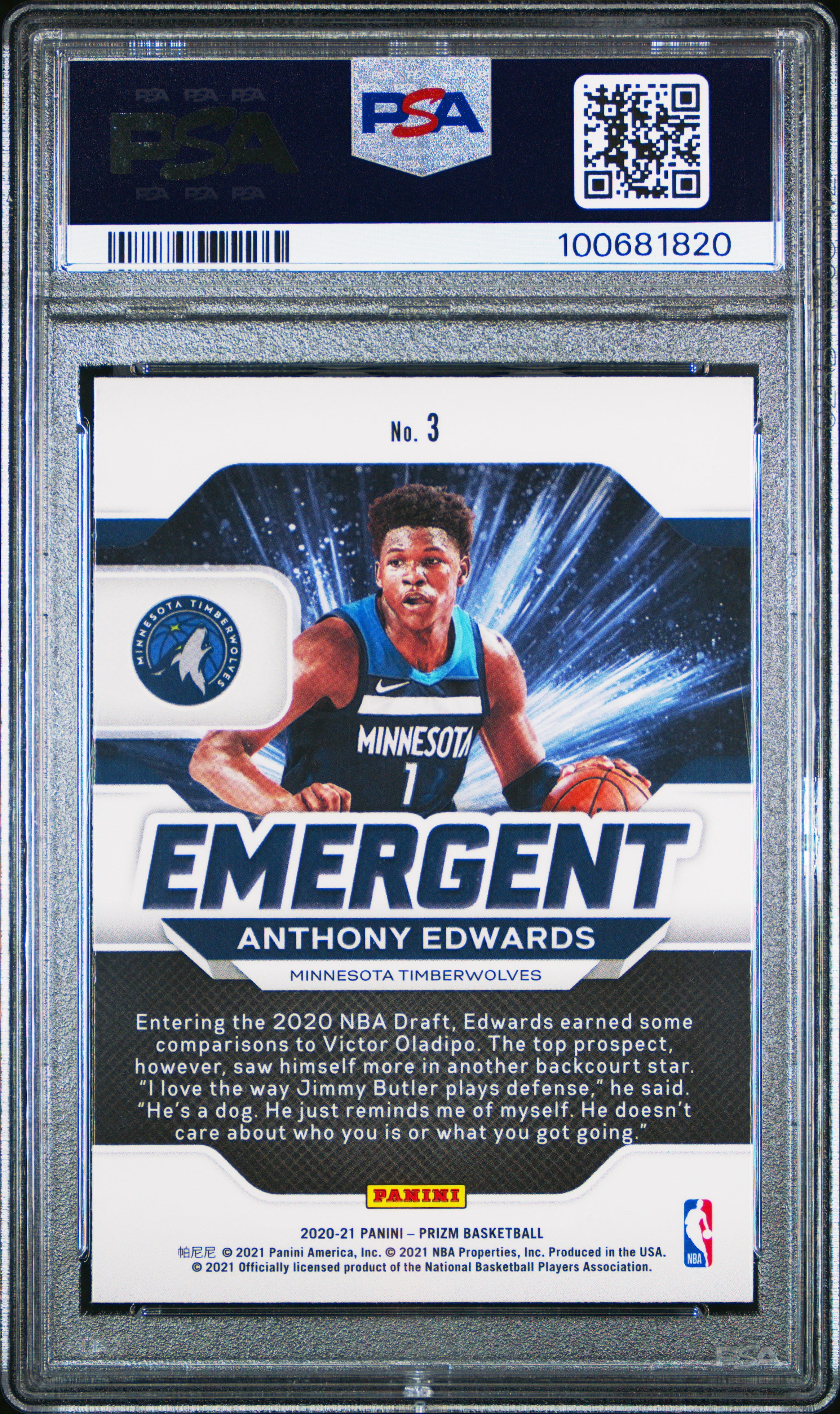 Anthony Edwards 2020-21 Panini Prizm Emergent #3 RC (PSA 10) at PristineAuction.com Anthony Edwards 2020-21 Panini Prizm Emergent #3 RC (PSA 10) at PristineAuction.com