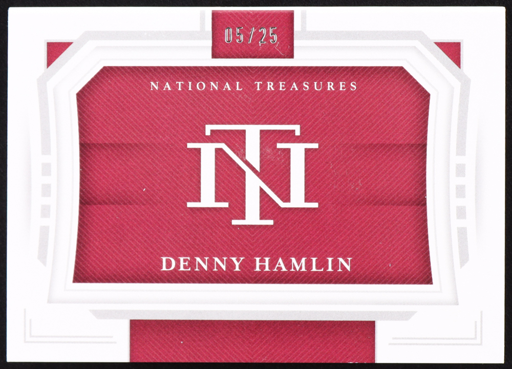 Denny Hamlin 2021 Panini National Treasures Jumbo Sheet Metal Signature Booklets #7 #05/25 at PristineAuction.com Denny Hamlin 2021 Panini National Treasures Jumbo Sheet Metal Signature Booklets #7 #05/25 at PristineAuction.com