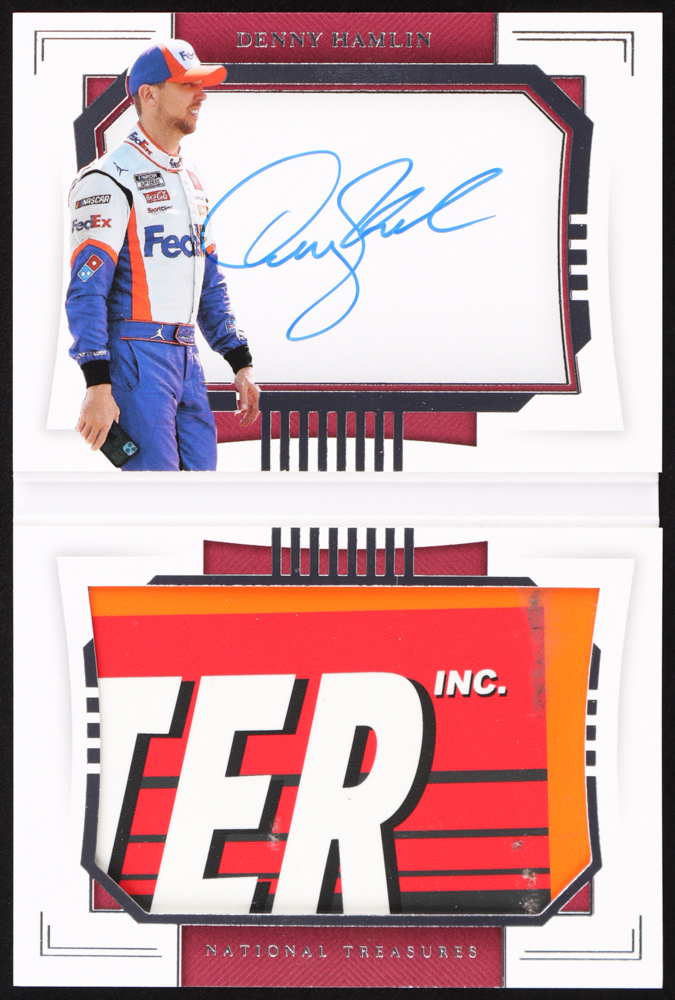 Denny Hamlin 2021 Panini National Treasures Jumbo Sheet Metal Signature Booklets #7 #05/25 at PristineAuction.com Denny Hamlin 2021 Panini National Treasures Jumbo Sheet Metal Signature Booklets #7 #05/25 at PristineAuction.com