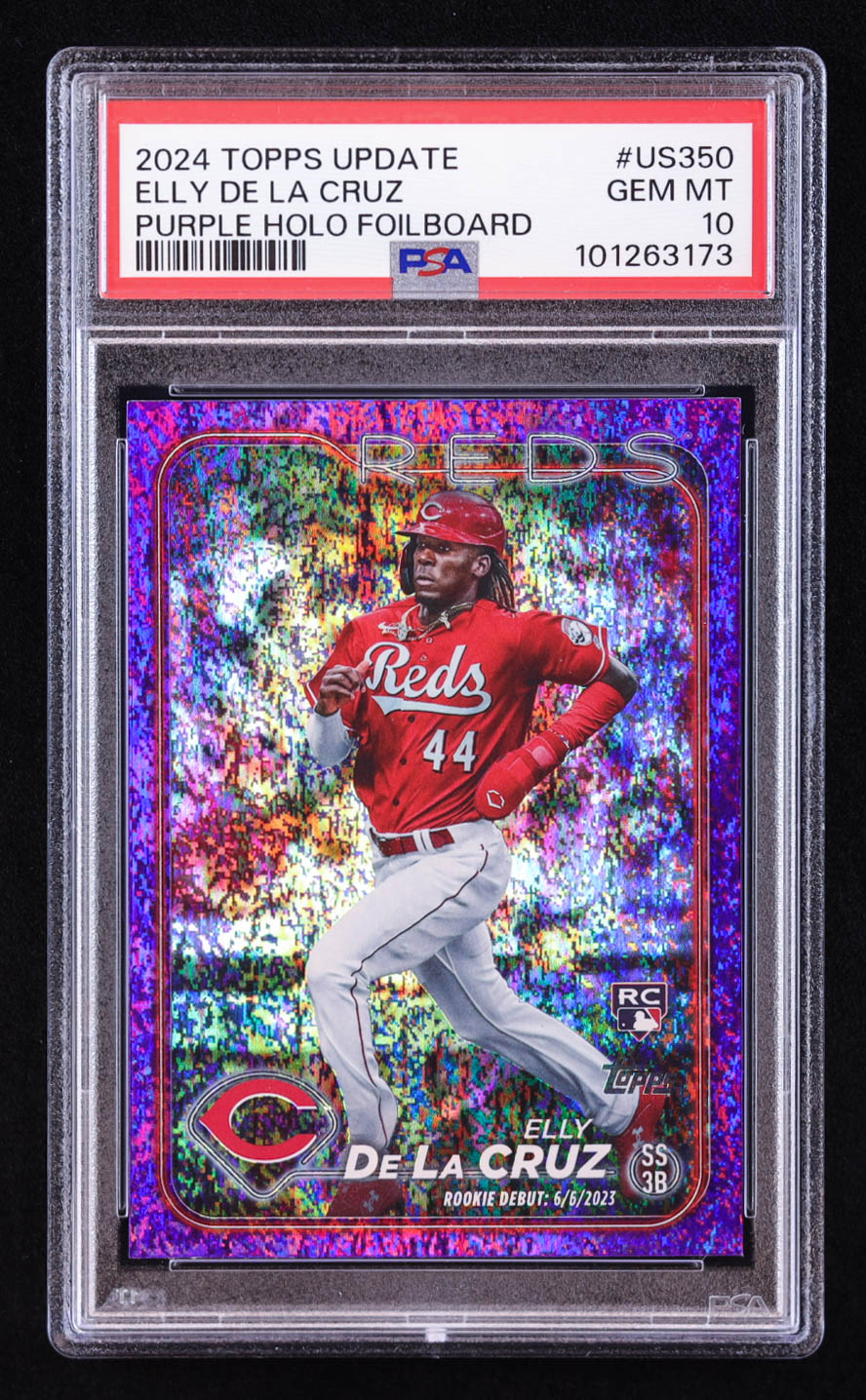 Elly De La Cruz 2024 Topps Update Purple Holo Foil #US350 RC #268/799 (PSA 10) at PristineAuction.com Elly De La Cruz 2024 Topps Update Purple Holo Foil #US350 RC #268/799 (PSA 10) at PristineAuction.com