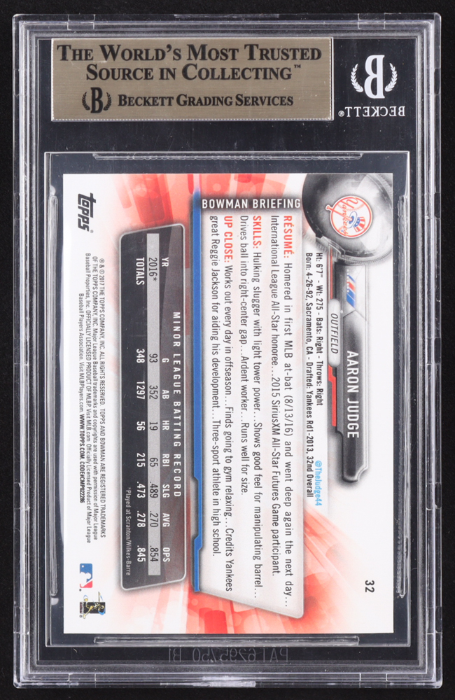 Aaron Judge 2017 Bowman #32 RC (BGS 9.5) at PristineAuction.com Aaron Judge 2017 Bowman #32 RC (BGS 9.5) at PristineAuction.com