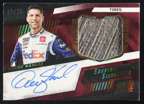 Denny Hamlin 2023 Panini Prime Souvenir Signatures Tire Holo Gold #SSFHA #19/25 at PristineAuction.com Denny Hamlin 2023 Panini Prime Souvenir Signatures Tire Holo Gold #SSFHA #19/25 at PristineAuction.com