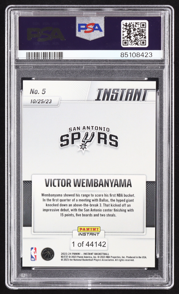 Victor Wembanyama 2023-24 Panini Instant #5 RC (PSA 10) at PristineAuction.com Victor Wembanyama 2023-24 Panini Instant #5 RC (PSA 10) at PristineAuction.com