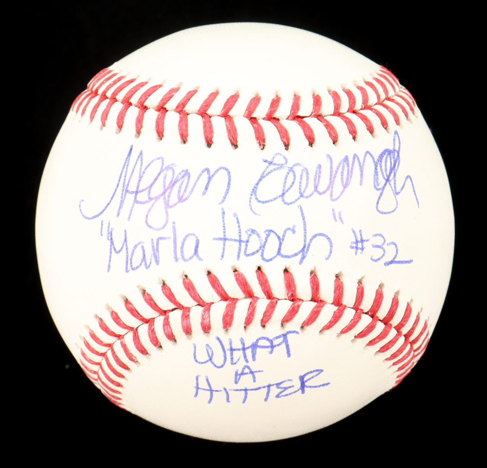 Megan Cavanagh Signed OML Baseball Inscribed "Marla Hooch #32" & "What A Hitter" (Schwartz) at PristineAuction.com Megan Cavanagh Signed OML Baseball Inscribed "Marla Hooch #32" & "What A Hitter" (Schwartz) at PristineAuction.com