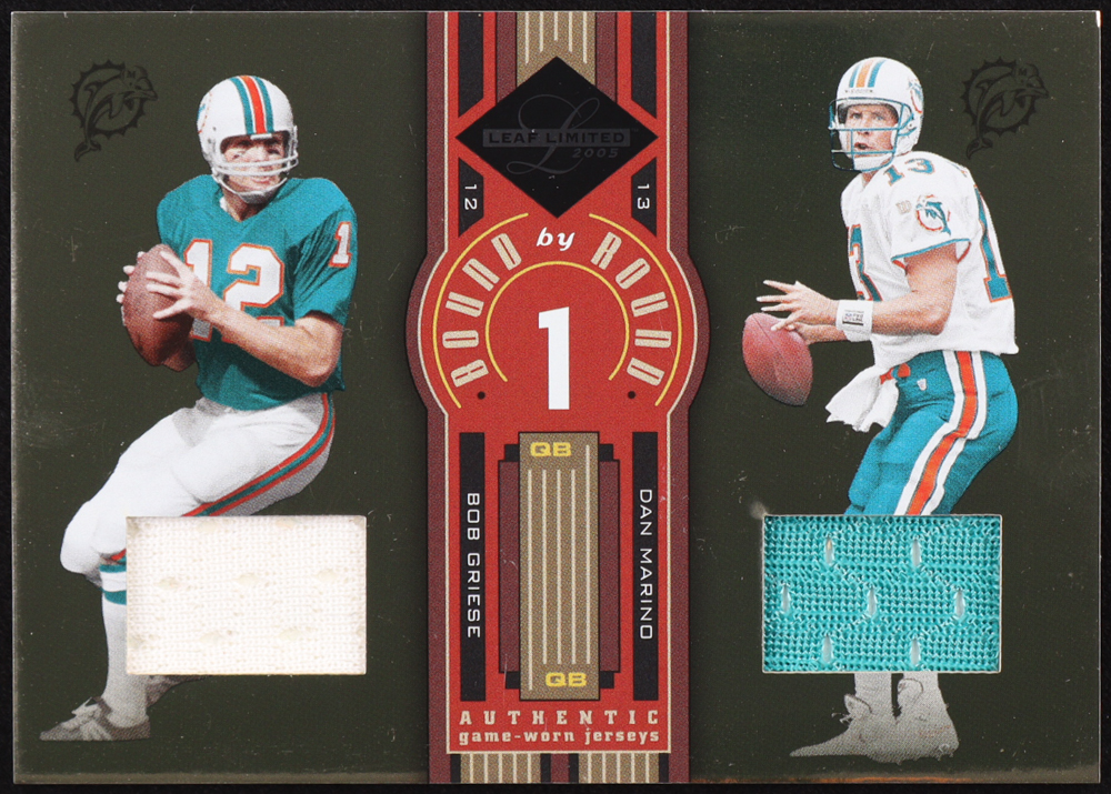 Bob Griese / Dan Marino 2005 Leaf Limited Bound By Round Jerseys #BR23 #61/75 at PristineAuction.com Bob Griese / Dan Marino 2005 Leaf Limited Bound By Round Jerseys #BR23 #61/75 at PristineAuction.com