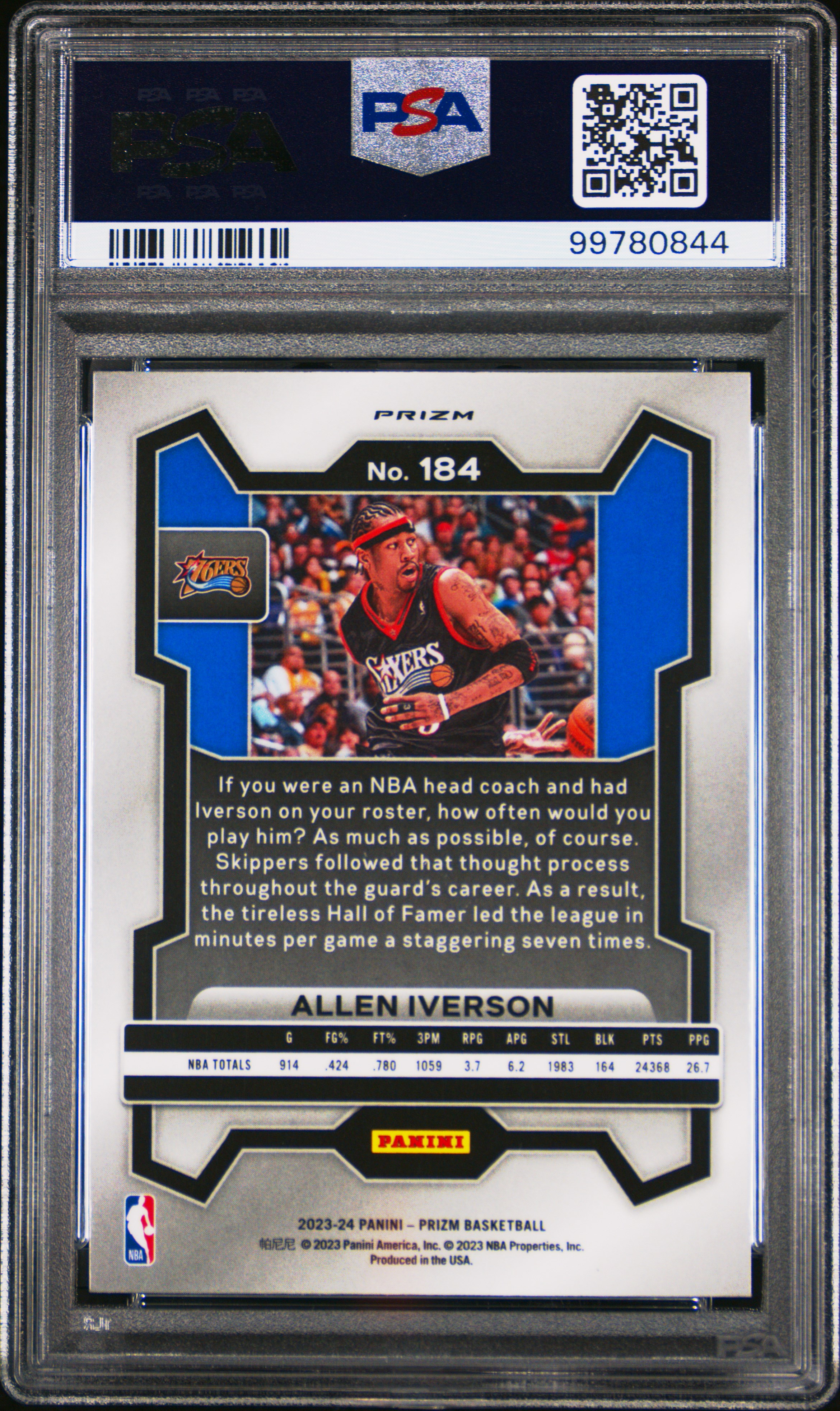 Allen Iverson 2023-24 Panini Prizm Prizms Red Ice #184 (PSA 10) at PristineAuction.com Allen Iverson 2023-24 Panini Prizm Prizms Red Ice #184 (PSA 10) at PristineAuction.com