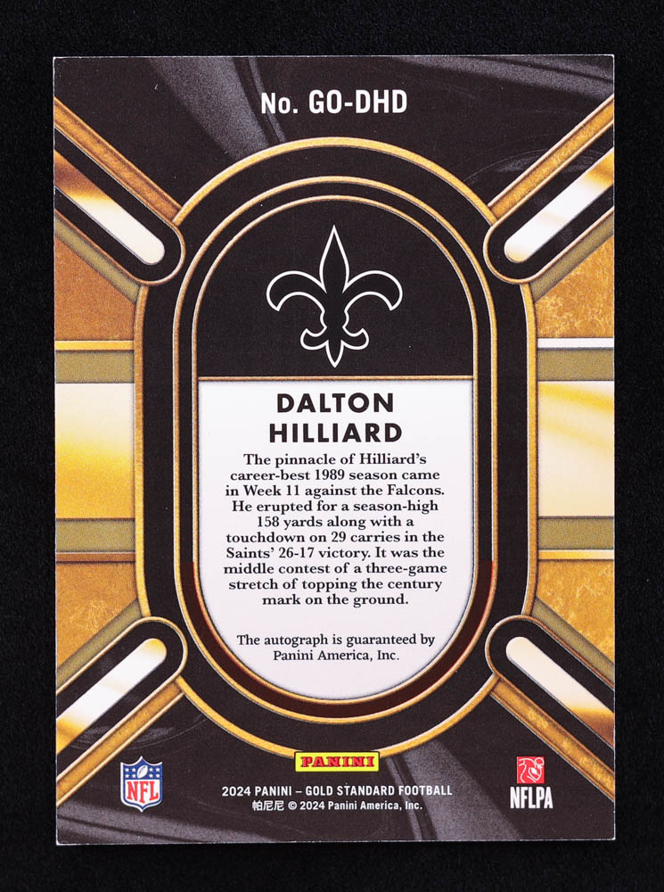 Dalton Hilliard 2024 Gold Standard Golden Oldies White Autograph #GODHD #33/49 at PristineAuction.com Dalton Hilliard 2024 Gold Standard Golden Oldies White Autograph #GODHD #33/49 at PristineAuction.com
