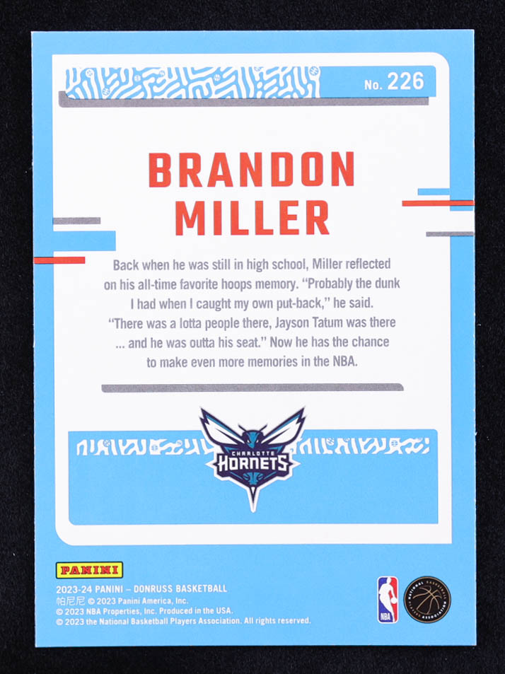 Brandon Miller 2023-24 Donruss Holo Red and Gold Laser #226 RC at PristineAuction.com Brandon Miller 2023-24 Donruss Holo Red and Gold Laser #226 RC at PristineAuction.com