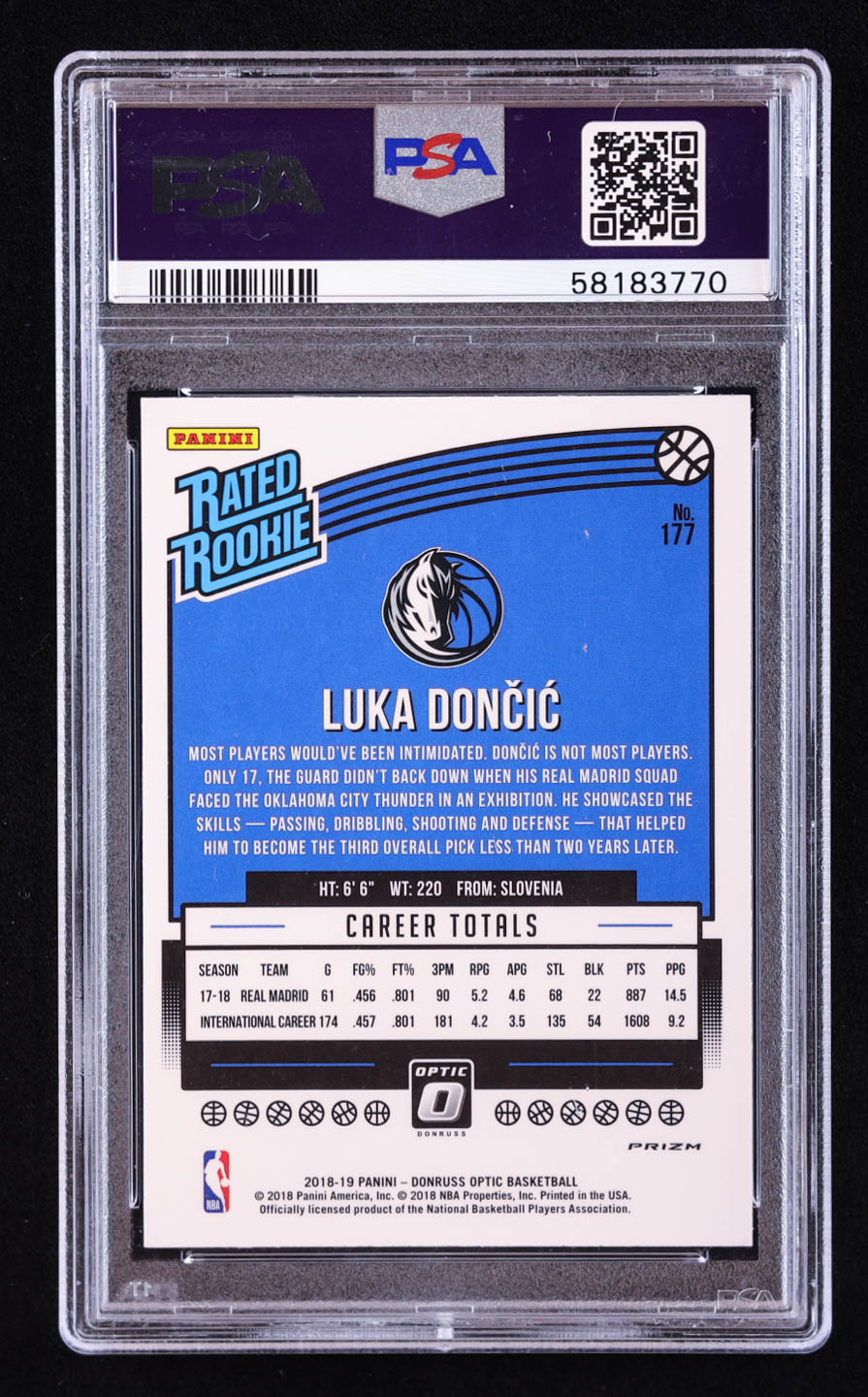 Luka Doncic 2018-19 Donruss Optic Shock #177 RR RC (PSA 9) at PristineAuction.com Luka Doncic 2018-19 Donruss Optic Shock #177 RR RC (PSA 9) at PristineAuction.com