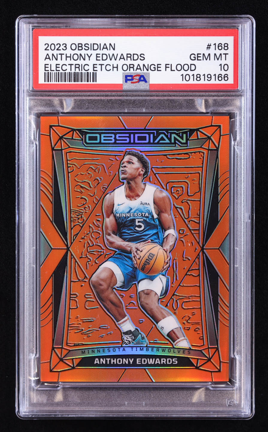 Anthony Edwards 2023-24 Panini Obsidian Electric Etch Orange Flood #168 #66/99 (PSA 10) at PristineAuction.com Anthony Edwards 2023-24 Panini Obsidian Electric Etch Orange Flood #168 #66/99 (PSA 10) at PristineAuction.com