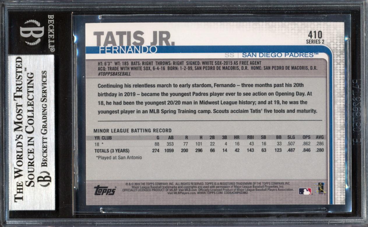 Fernando Tatis Jr. Signed 2019 Topps #410 RC (BGS) at PristineAuction.com Fernando Tatis Jr. Signed 2019 Topps #410 RC (BGS) at PristineAuction.com