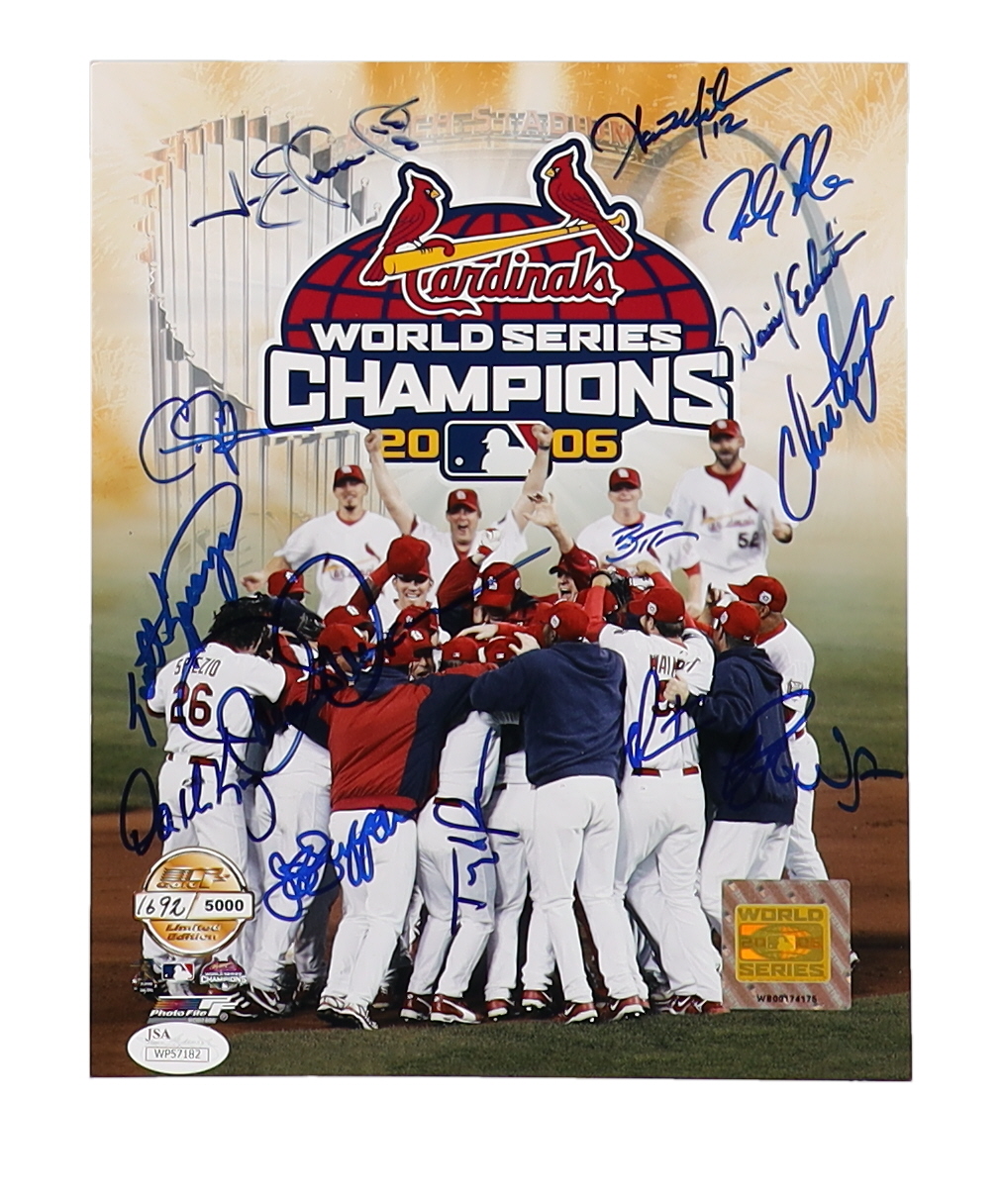 2006 St. Louis Cardinals World Series Champions 8x10 Photo Signed By (14) With John Rodriguez, Scott Spiezio, Jeff Suppan, David Eckstein (JSA & MLB) at PristineAuction.com 2006 St. Louis Cardinals World Series Champions 8x10 Photo Signed By (14) With John Rodriguez, Scott Spiezio, Jeff Suppan, David Eckstein (JSA & MLB) at PristineAuction.com