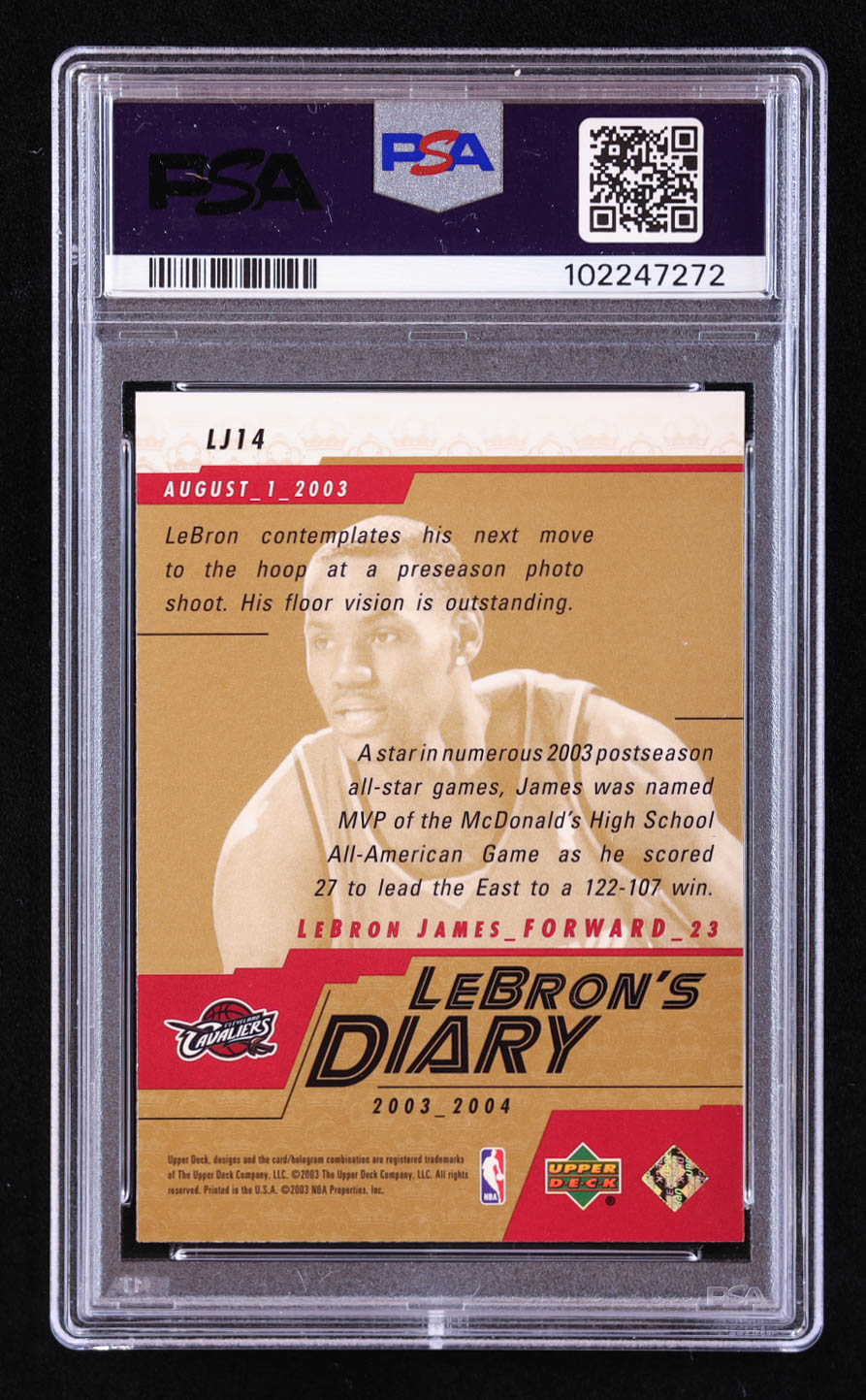 LeBron James 2003-04 Upper Deck LeBron's Diary #LJ14 RC (PSA 9) at PristineAuction.com LeBron James 2003-04 Upper Deck LeBron's Diary #LJ14 RC (PSA 9) at PristineAuction.com
