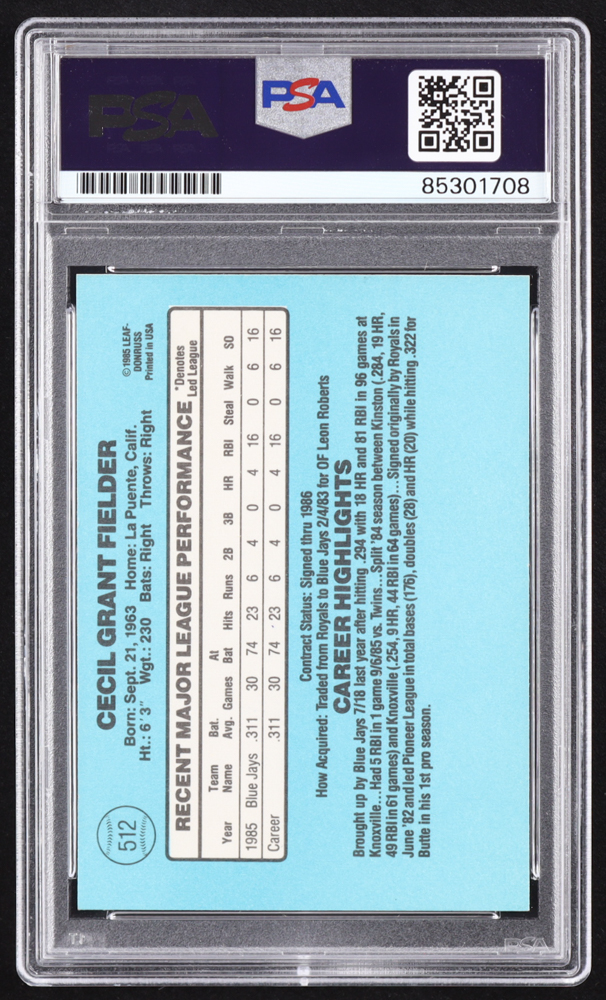 Cecil Fielder Signed 1986 Donruss #512 RC (PSA) at PristineAuction.com Cecil Fielder Signed 1986 Donruss #512 RC (PSA) at PristineAuction.com