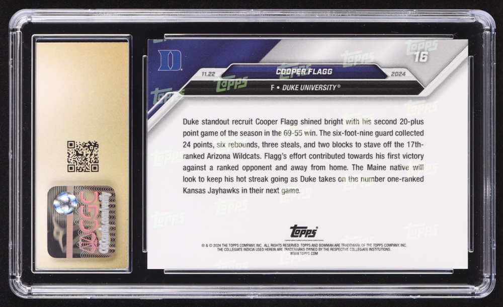 Cooper Flagg 2024-25 Bowman University Now #16 RC (CGC Pristine 10) at PristineAuction.com Cooper Flagg 2024-25 Bowman University Now #16 RC (CGC Pristine 10) at PristineAuction.com