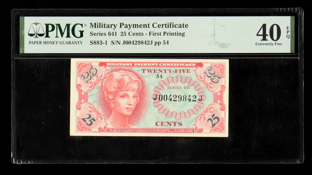 U.S. Military 25 Cent Payment Certificate - Series 641 (PMG Extremely Fine 40) at PristineAuction.com U.S. Military 25 Cent Payment Certificate - Series 641 (PMG Extremely Fine 40) at PristineAuction.com
