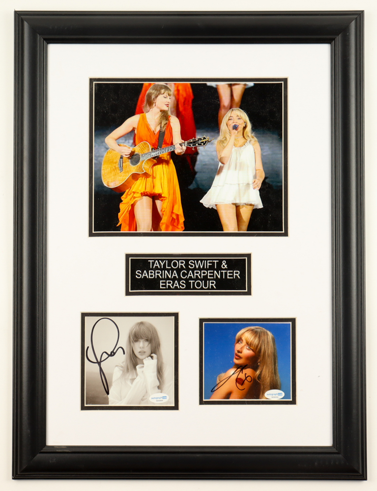 Taylor Swift & Sabrina Carpenter Signed Custom Framed CD Album Inserts Display (AutographCOA) at PristineAuction.com Taylor Swift & Sabrina Carpenter Signed Custom Framed CD Album Inserts Display (AutographCOA) at PristineAuction.com