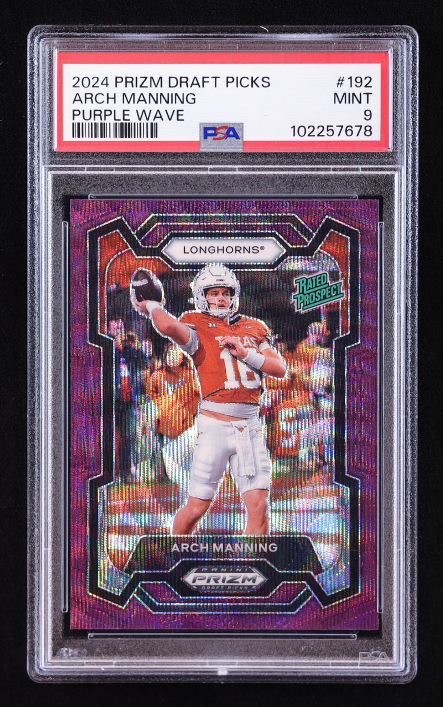 Arch Manning 2024 Panini Prizm Draft Picks Prizms Purple Wave #192 RC (PSA 9) at PristineAuction.com Arch Manning 2024 Panini Prizm Draft Picks Prizms Purple Wave #192 RC (PSA 9) at PristineAuction.com