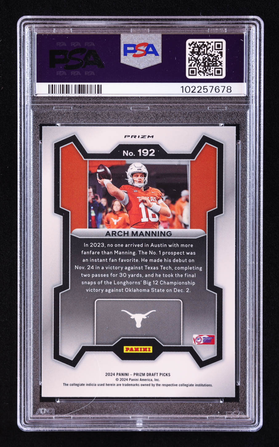 Arch Manning 2024 Panini Prizm Draft Picks Prizms Purple Wave #192 RC (PSA 9) at PristineAuction.com Arch Manning 2024 Panini Prizm Draft Picks Prizms Purple Wave #192 RC (PSA 9) at PristineAuction.com