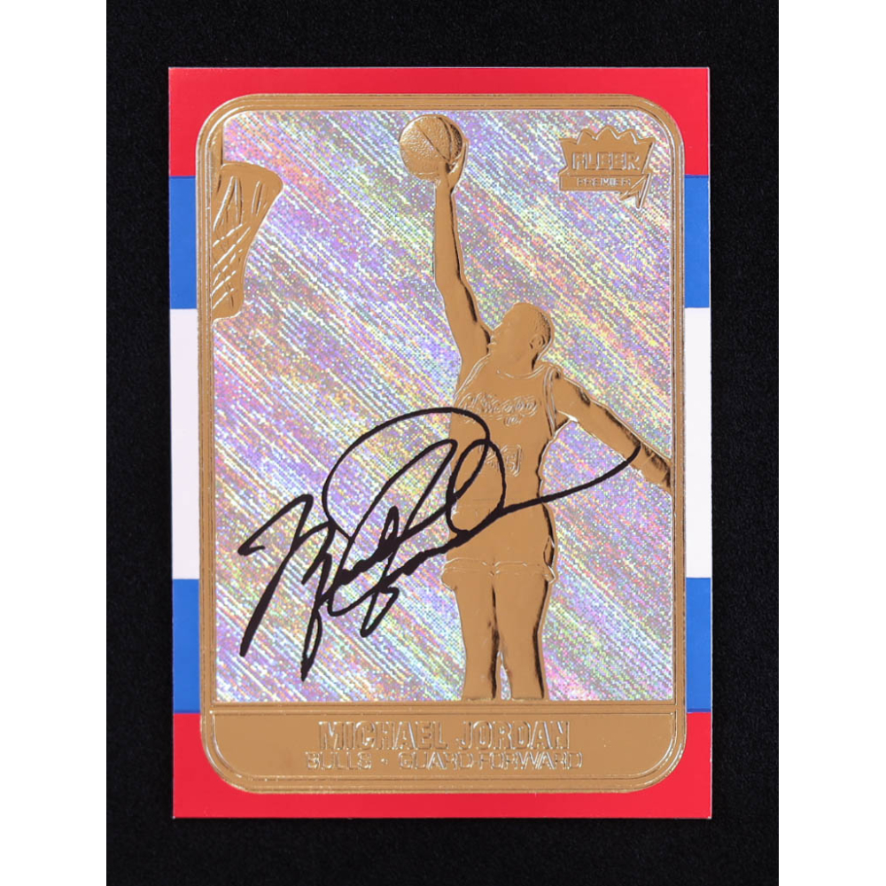 Michael Jordan 1997 Fleer Premier Signature Series Holo Prism Refractor 23Kt Gold Card at PristineAuction.com