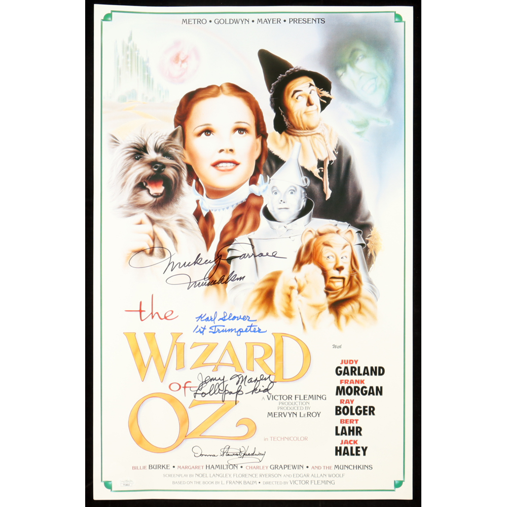 "The Wizard of Oz" 16x24 Poster Cast-Signed by (4) with Mickey Carroll, Jerry Maren, Karl Slover, & Donna Stewart Hardway with Multiple Inscriptions (JSA) at PristineAuction.com