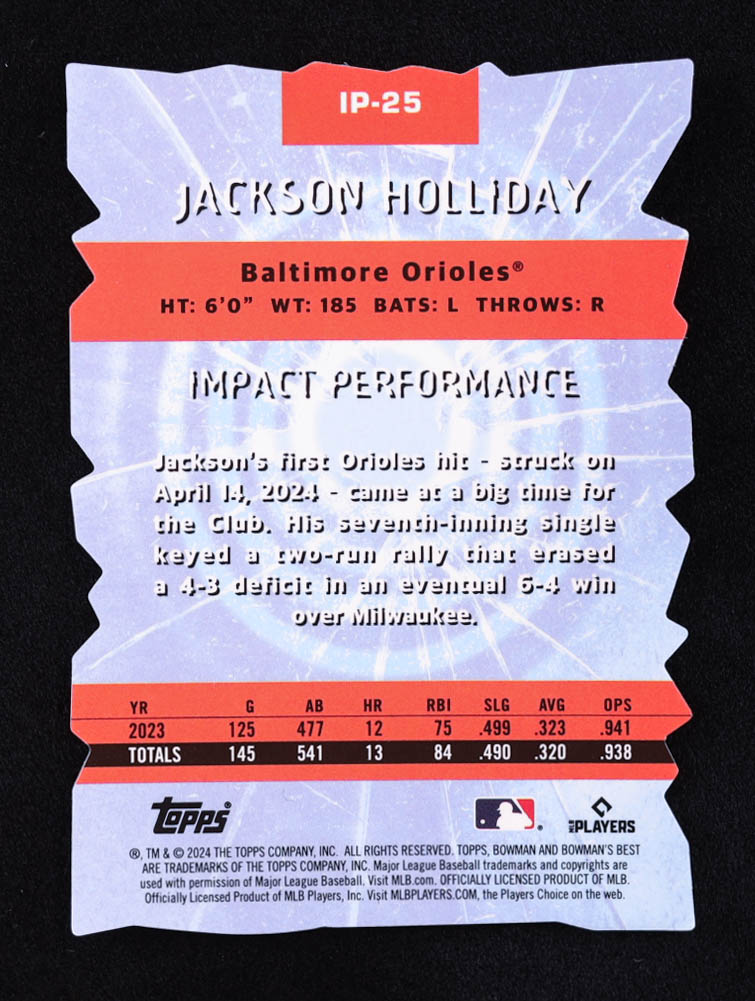 Jackson Holliday 2024 Bowman's Best Impact Players #IP25 RC at PristineAuction.com Jackson Holliday 2024 Bowman's Best Impact Players #IP25 RC at PristineAuction.com