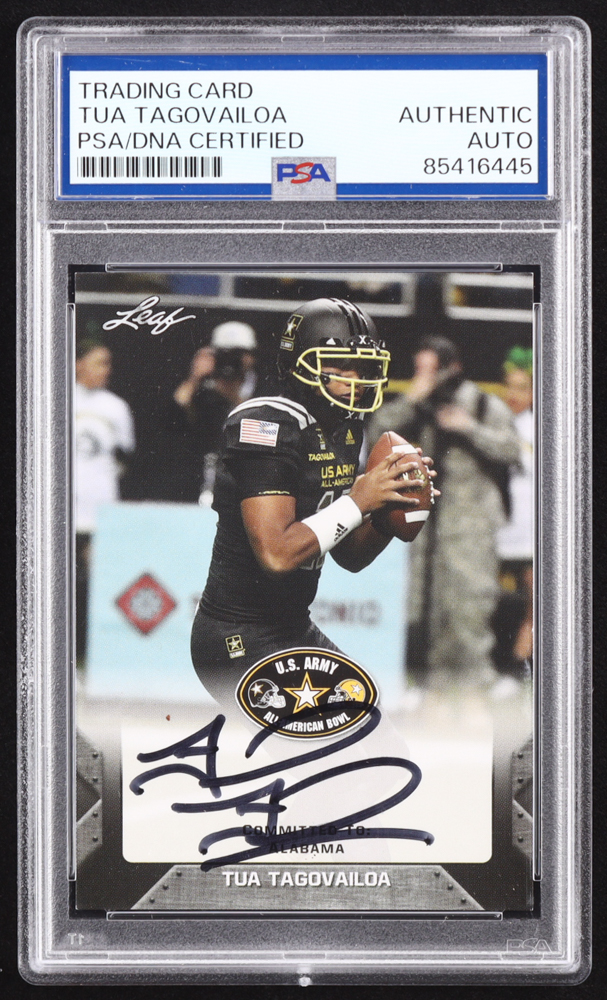 Tua Tagovailoa Signed 2017 Leaf Army All-American Bowl #93 RC (PSA) at PristineAuction.com Tua Tagovailoa Signed 2017 Leaf Army All-American Bowl #93 RC (PSA) at PristineAuction.com