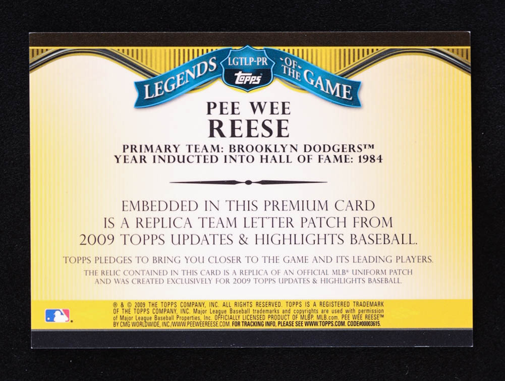 Pee Wee Reese 2009 Topps Update Legends of the Game Team Name Letter Patch #PR #45/50 at PristineAuction.com Pee Wee Reese 2009 Topps Update Legends of the Game Team Name Letter Patch #PR #45/50 at PristineAuction.com