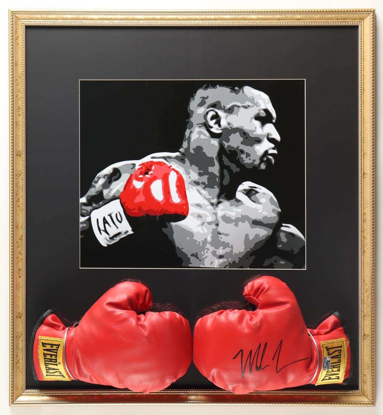 Mike Tyson Signed Custom Framed Pair Of Everlast Boxing Gloves Display with Art Print (Tyson) at PristineAuction.com Mike Tyson Signed Custom Framed Pair Of Everlast Boxing Gloves Display with Art Print (Tyson) at PristineAuction.com
