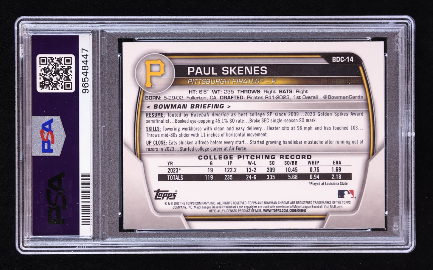 Paul Skenes 2023 Bowman Chrome Draft #BDC14 RC (PSA 10) at PristineAuction.com Paul Skenes 2023 Bowman Chrome Draft #BDC14 RC (PSA 10) at PristineAuction.com
