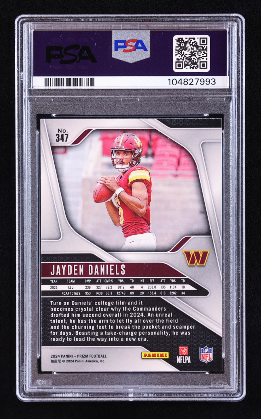 Jayden Daniels 2024 Panini Prizm #347 RC (PSA 9) at PristineAuction.com Jayden Daniels 2024 Panini Prizm #347 RC (PSA 9) at PristineAuction.com