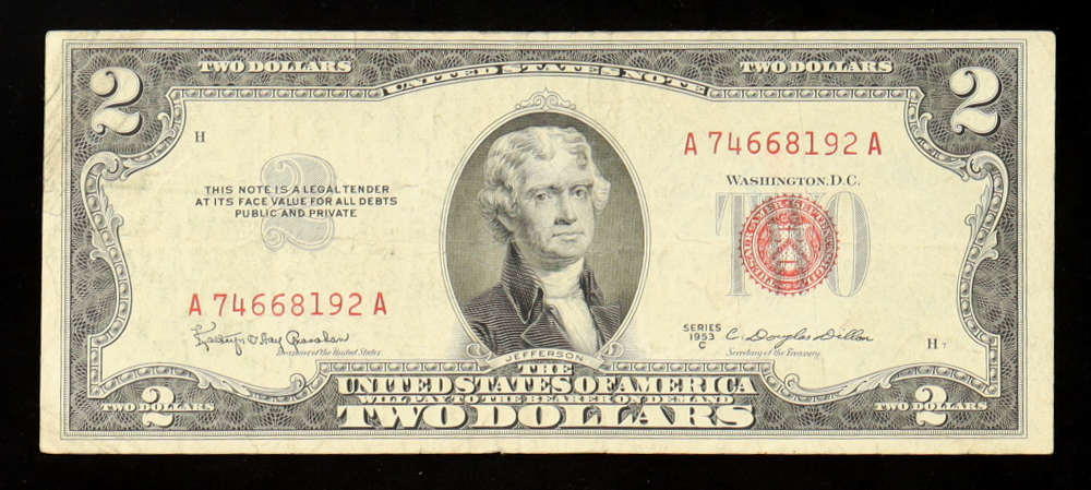 1953-C United States $2 Two Dollar Legal Tender Note - Red Seal at PristineAuction.com 1953-C United States $2 Two Dollar Legal Tender Note - Red Seal at PristineAuction.com