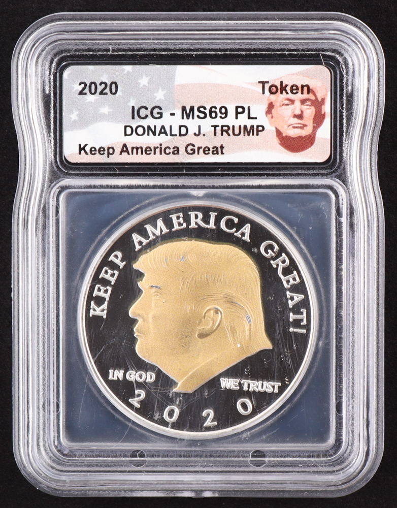 2020 Donald Trump 45th President "Keep America Great" Token (ICG MS69 PL) at PristineAuction.com 2020 Donald Trump 45th President "Keep America Great" Token (ICG MS69 PL) at PristineAuction.com