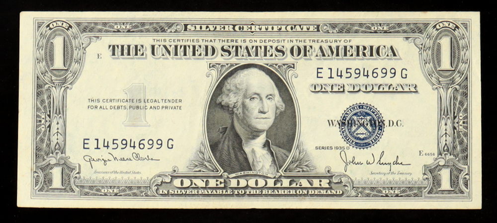 1935-D United States $1 One Dollar Silver Certificate - Blue Seal at PristineAuction.com 1935-D United States $1 One Dollar Silver Certificate - Blue Seal at PristineAuction.com