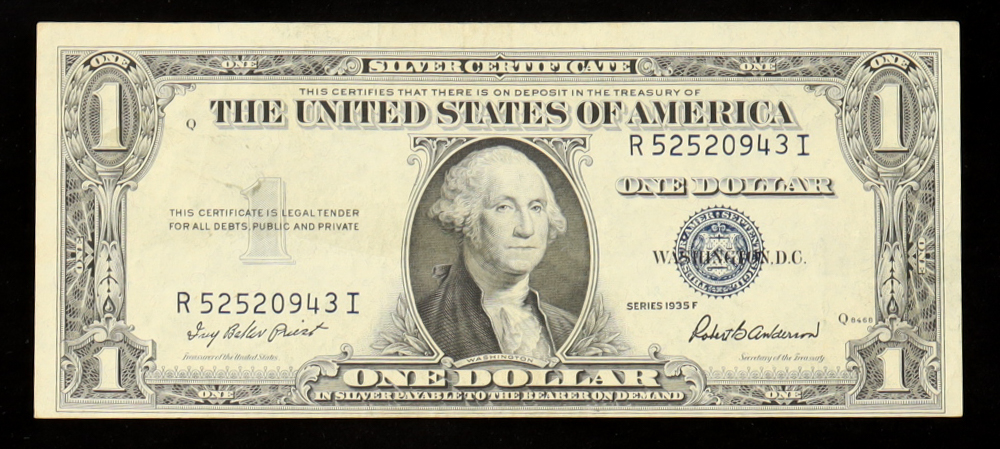 1935-F United States $1 One Dollar Silver Certificate - Blue Seal at PristineAuction.com 1935-F United States $1 One Dollar Silver Certificate - Blue Seal at PristineAuction.com