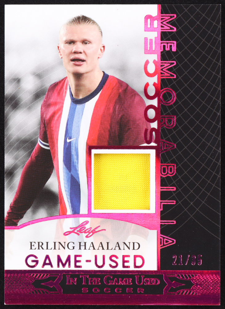 Erling Haaland 2024 Leaf ITG Used Memorabilia Prismatic Pink #GUSM7 #21/35 at PristineAuction.com Erling Haaland 2024 Leaf ITG Used Memorabilia Prismatic Pink #GUSM7 #21/35 at PristineAuction.com