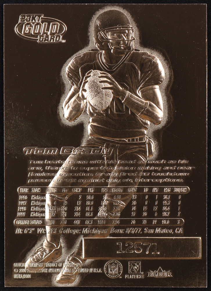 Tom Brady 2000 Fleer Ultra Holographic Signature Series 23Kt Gold RC at PristineAuction.com Tom Brady 2000 Fleer Ultra Holographic Signature Series 23Kt Gold RC at PristineAuction.com