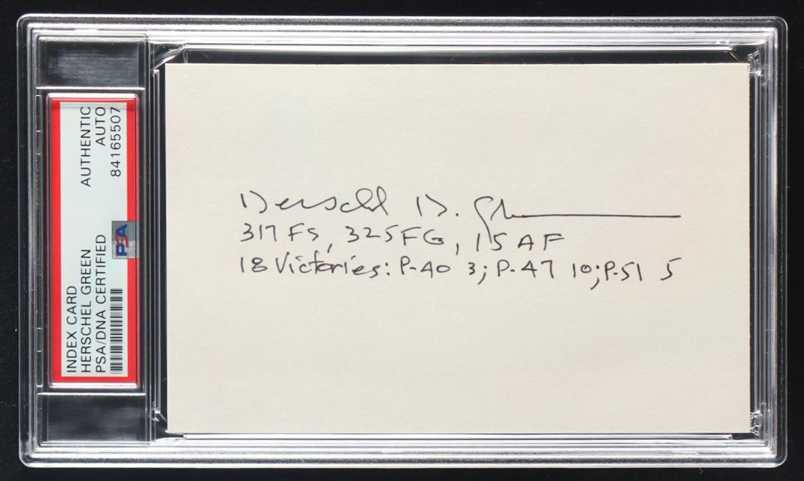 Herschel Green Signed Index Card With Military Career Stats (PSA) at PristineAuction.com Herschel Green Signed Index Card With Military Career Stats (PSA) at PristineAuction.com